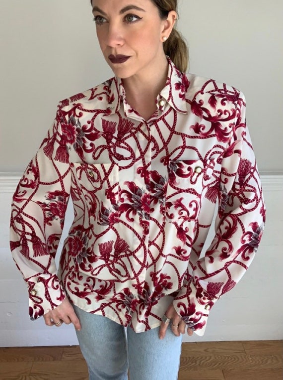 1980’s Red Floral/Rope Patterned Blouse | Williams