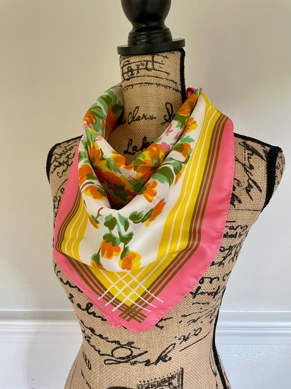 1960’s Floral Scarf | Pink | Orange | Yellow |  Ka