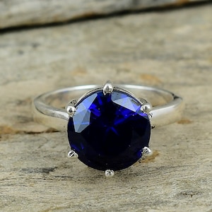 Blauer Saphir Ring, 925 Sterling Silber Ring, Solitär Ring, Saphir Ring, Geburtstag Geschenke, Jahrestag Geschenk, Ring für Frauen, feiner Ring