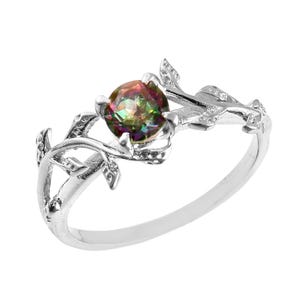 Rainbow Mystic Topaz Ring, Round Gemstone Ring, Engagement Ring 925 Sterling Silver Ring, Minimalist Ring Wedding Gifts, Valentine Day Gift