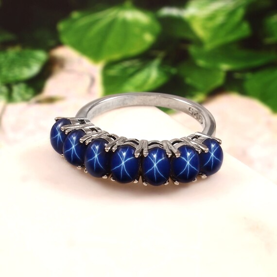 Lab Created Lindy Star Sapphire Ring 925 Sterling Silver Blue Star Sapphire  Ring | eBay