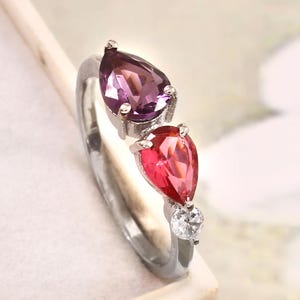 Amethyst Ring Pink Topaz Ring, 925 Sterling Silver Ring, Anniversary Ring, Pear Stone Ring, Ring For Women, Silver Ring, Gift For Her