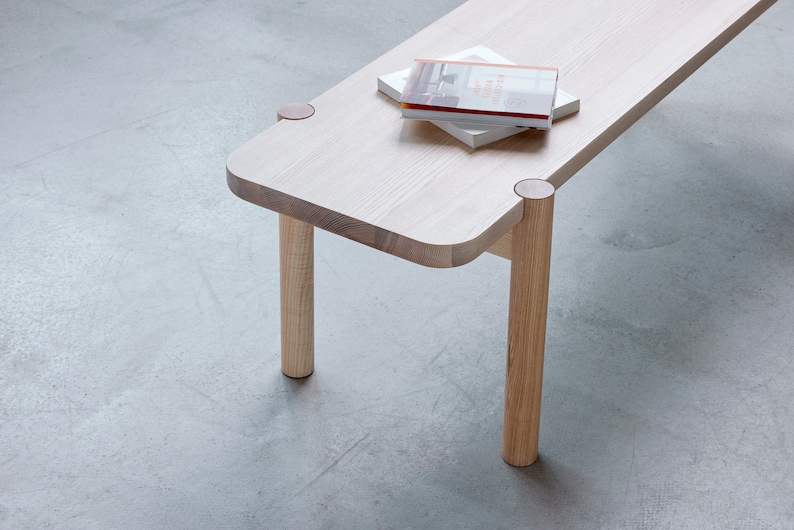 Modern bench made from solid Ash, Oak, Walnut, designer wooden entrance bench dining table bench image 5