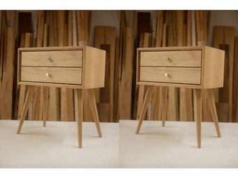 Mid Century Modern Nachttisch Mit 2 Schubladen – 40x40x55 Cm, MDF-Holz, Schlichtes Design, Einfach Montierbar