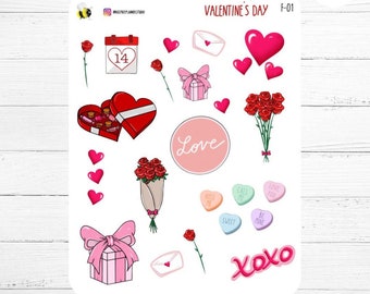 Valentine's Day Sticker Sheet | Love | February | Monthly Journal Stickers | Scrapbooking | Vinyl White Stickers