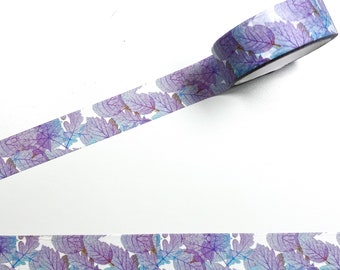 Purple Blue Leaf Pattern Washi Tape - 15mm x 5m