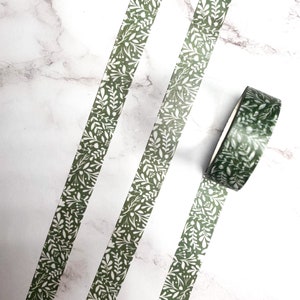Green and White Botanical Leaf Pattern Washi Tape - 15mm x 10m