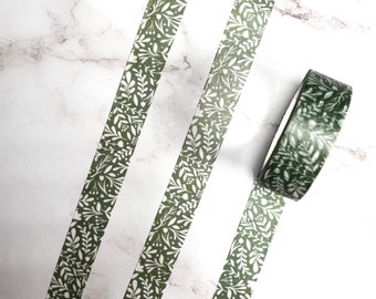 Green and White Botanical Leaf Pattern Washi Tape - 15mm x 10m