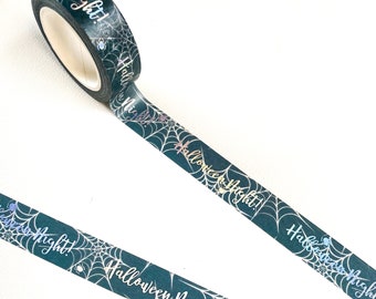 Holographic Halloween Night Blue Washi Tape - Spooky Spiderweb Washi Tape - 15mm x 10m