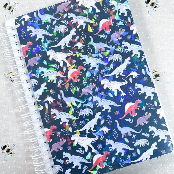 Schwarzes Dinosaurier Stickeralbum - Holographische Scherben - 12,7 x 18,5 cm - Dino, Cartoon Tier - Stickerbuch