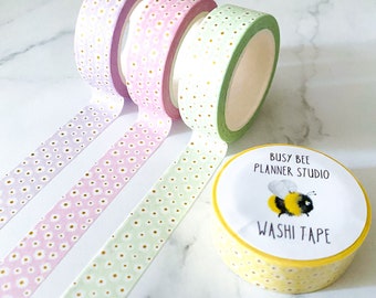 Ditzy Daisy Gold Foil Pattern Washi Tape - Exclusive Design - 15mm x 10m