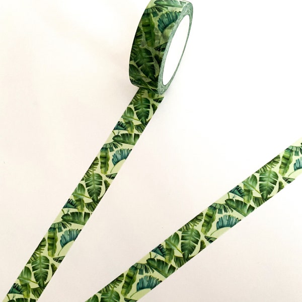 Tropical Green Banana Leaf Print Washi Tape - 15mm x 10m