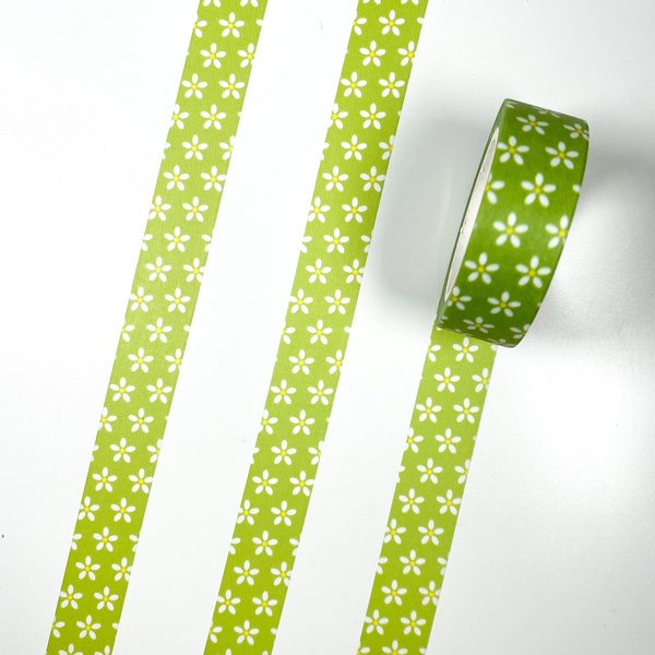 Lime Green Daisy Pattern Plant Flower Washi Tape - 15mm x 10m