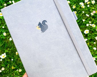 Grey Squirrel Journal - Embossed - White Pages - 160gsm thick paper - A5 Dot Grid Journal