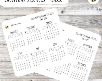 Mini Monthly Calendar Stickers - 2024 - Journal Stickers - Functional Sticker - Removable Matte Sticker Paper - Other Fonts Available