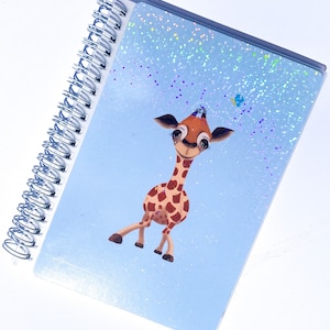 Blue Giraffe Reusable Sticker Album - Holographic Dots - 5 x 7 inch -  Cartoon Animal - Sticker Book