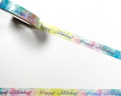 Tie Dye and Holographic Foil Happy Birthday Pattern Washi Tape - 10mm x 10m