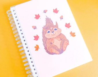 Autumn Squirrel Reusable Sticker Album - Holographic Dots - 5 x 7 inch -  Cartoon Animal - Sticker Book - reuse