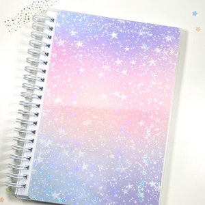 Pastel Stars Reusable Sticker Album - Holographic - 5 x 7 inch - Pastel Pink, Purple - Sticker Book