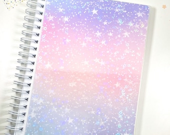 Pastel Stars Reusable Sticker Album - Holographic - 5 x 7 inch - Pastel Pink, Purple - Sticker Book