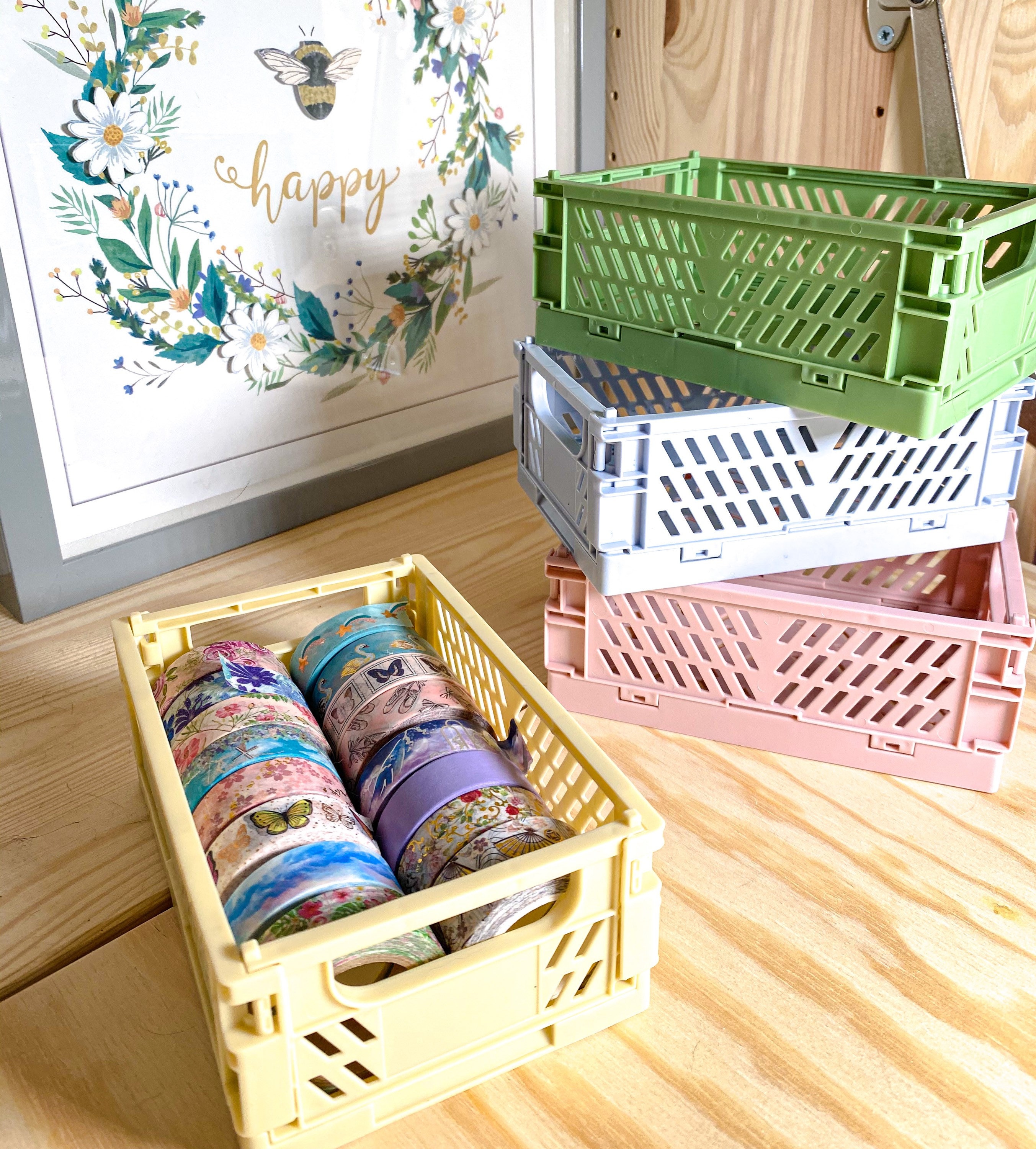 Aesthetic Room Desk Decor  Pastel Folding Mini Storage Crate