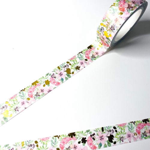 Peach Spring Floral Gold Foil Washi Tape 15mm X 7m Etsy