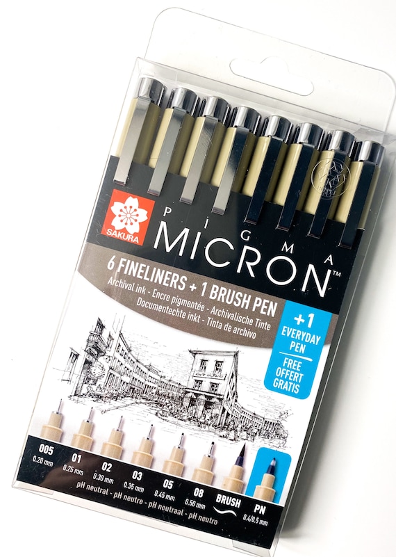 Sakura Pigma Micron Fineliner Pens Set of 6 Plus Brush Pen Etsy