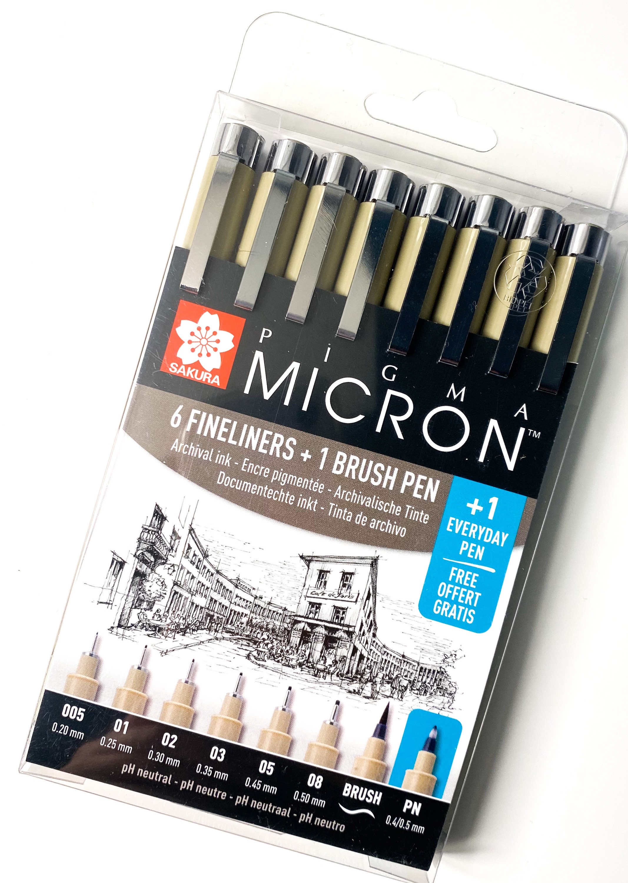 Pigma Micron Fineliner 6-set + 1 Brush Pen + 1 PN