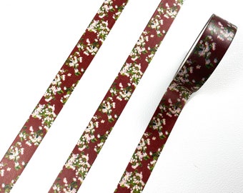 Burgundy Brown and White Floral Washi Tape - 15mm x 10m