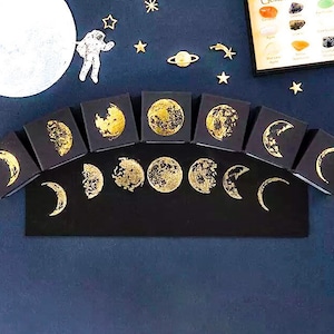 Moon Phases Wooden Stamps | Lunar Cycle Stamps | Mystical | 7 designs | Rubber Seal Stamps