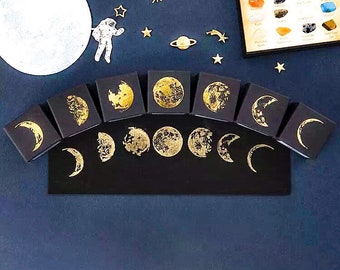 Moon Phases Wooden Stamps | Lunar Cycle Stamps | Mystical | 7 designs | Rubber Seal Stamps