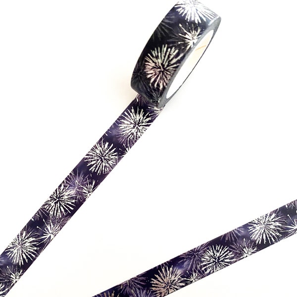 Firework Washi Tape - Silver Foil - Fireworks Black Washi Tape - 15mm x 10m