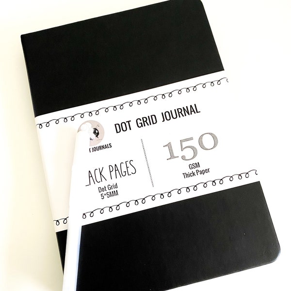 Black Journal - 150gsm dik papier - A5 Black Dot Grid Journal