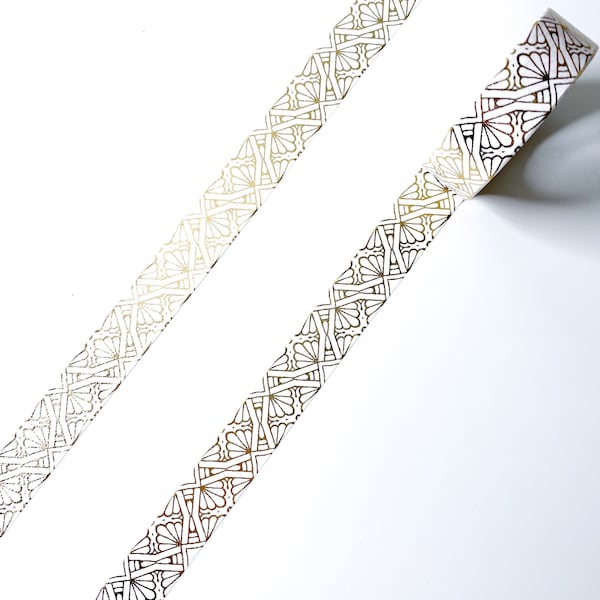 White Art Deco Shell, Fan Gold Foil Washi Tape - 15mm x 10m