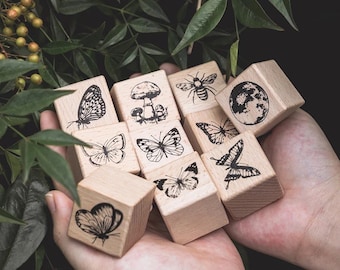Rubber Seal Wooden Stamps | Nature Stamps | Butterfly | 6 designs | Animal Stamps