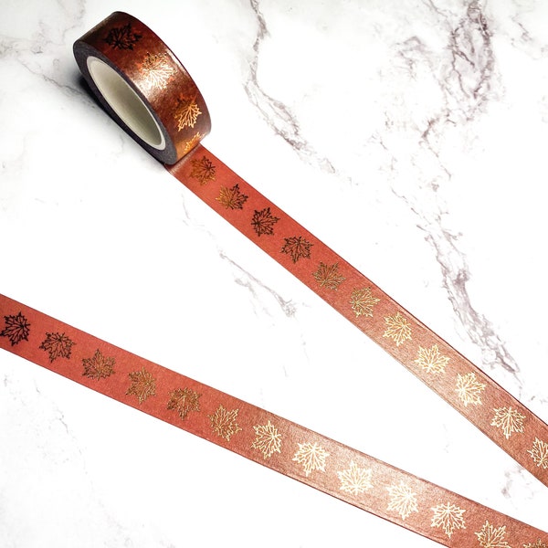 Orange Brown Maple Leaf | Autumn Leaf | Foil Leaf Washi Tape - 15mm x 10m