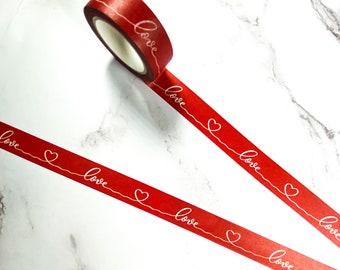 Red and White Love Hearts Valentines Washi Tape - 15mm x 10m