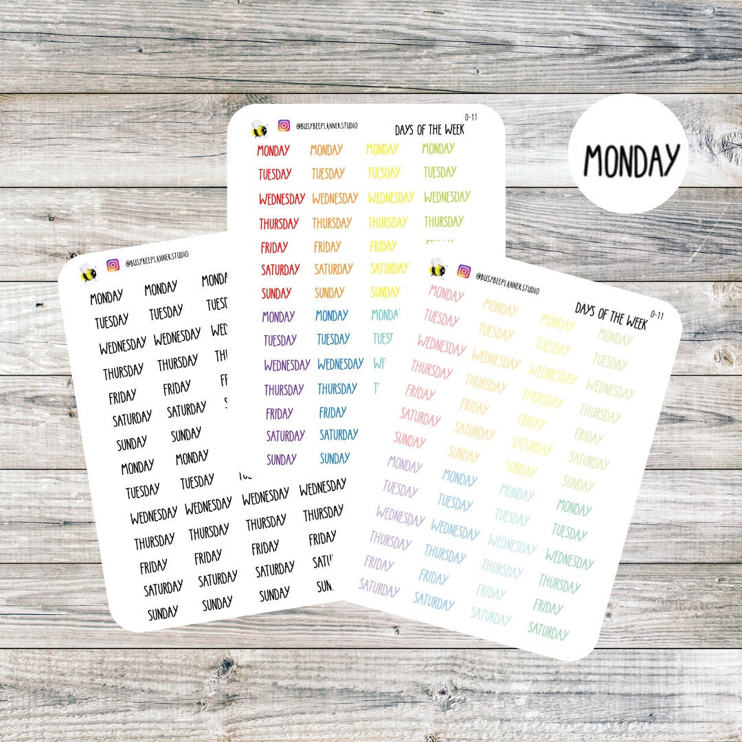 Clear Planner Stamps Calligraphy Days of the Week and Planner Words 