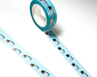 Blue & Rose Gold Shooting Stars Metallic Foil Washi Tape - 15mm x 10m