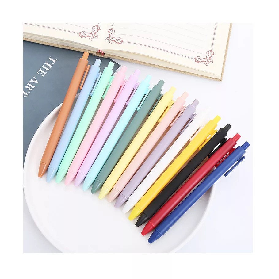 Four Candies 12Pack Pastel Gel Ink Pen Set, 11 Pack Black Ink Pens with  1Pack Highlighter for Writing, Retractable 0.5mm Fine Point Gel Pens, Cute
