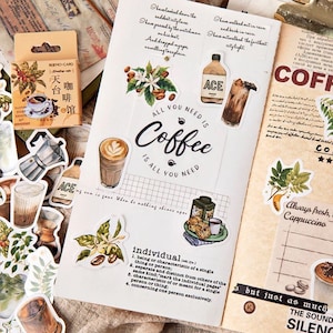 Coffee Sticker Pack | 46pcs | Tea | Botanical | Vintage | Latte | Cappuccino | Individual Stickers