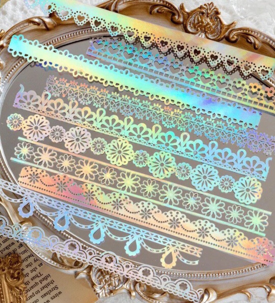 Holographic Foil Lace Border Trim Paper Lace Strip Junk Etsy