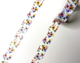 Floral Pansies Pink Blue Yellow Washi Tape - 15mm x 10m