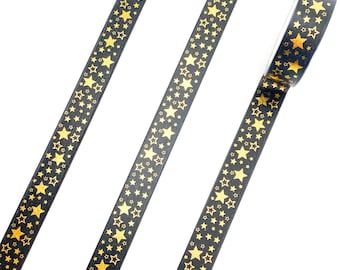 Black & Gold Stars Metallic Foil Washi Tape - 15mm x 10m
