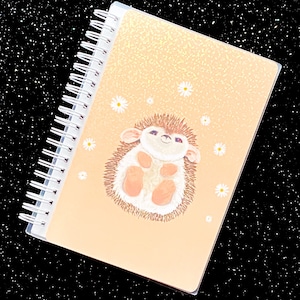 Peach Baby Hedgehog Reusable Sticker Album - Holographic Dots - 5 x 7 inch -  Cartoon Animal - Daisies - Sticker Book - reuse