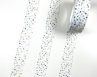 Mini Blue Stars Gold Foil White Washi Tape - 15mm x 10m