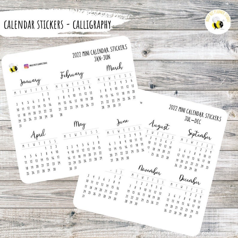 Mini Monthly Calendar Stickers 2023 Bullet Journal Etsy UK