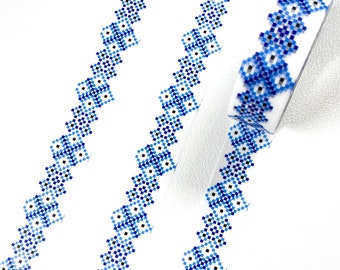 Blue and White Tile Pattern Washi Tape - 15mm x 10m