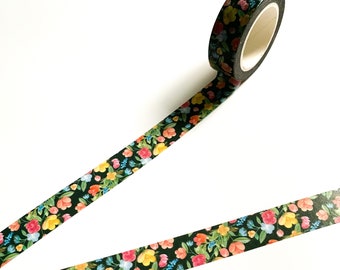 Black and Colourful Floral Washi Tape - 15mm x 10m