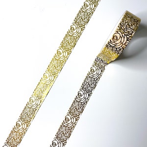 White and Gold Rose Pattern Foil Washi Tape - 15mm x 10m